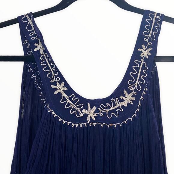 Navy Tie-dyed Embroidered Boho Maxi Dress Coverup - Picture 4 of 8